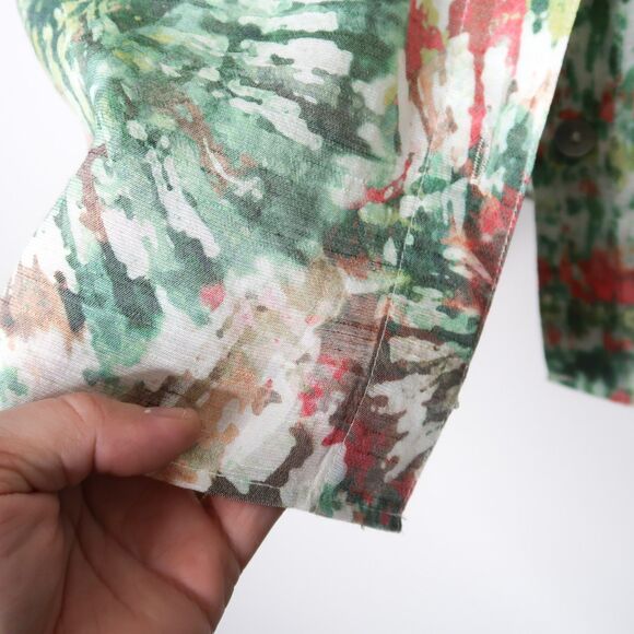 Alfred Dunner Womens Button Up Shirt Small Green Pink Tie-dye Sheer Camp 70s - Picture 6 of 8